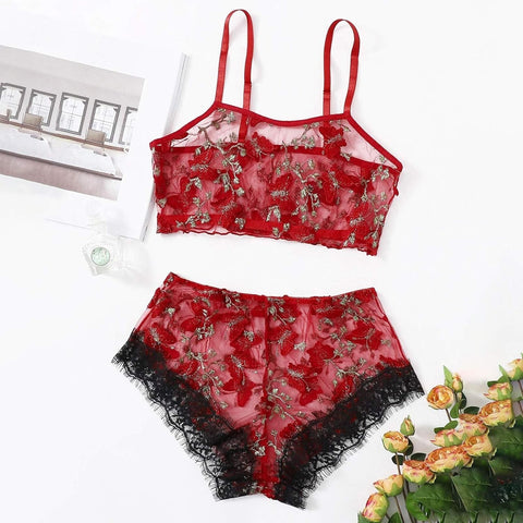 Butterfly Embroidery See Through Lingerie Set shein