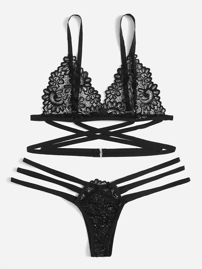 Criss Cross Ladder Cut-Out Lingerie Set shein