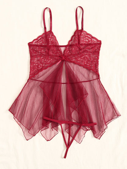 Floral Lace Contrast Mesh Slips With Thong shein