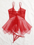 Floral Lace Contrast Mesh Slips With Thong shein