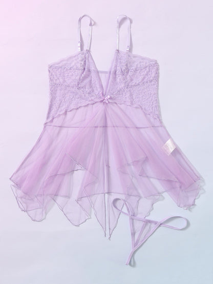 Floral Lace Contrast Mesh Slips With Thong shein