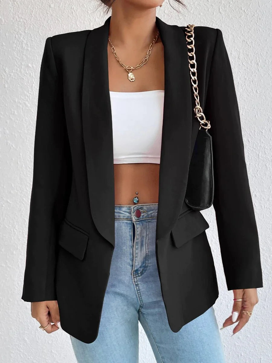 Privé Solid Shawl Collar Blazer Shein