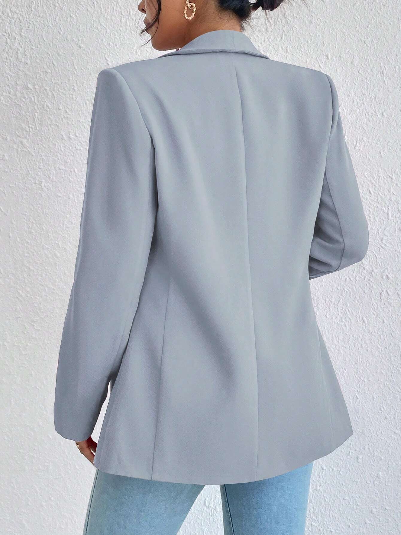 Privé Solid Shawl Collar Blazer Shein