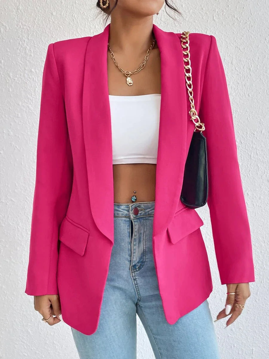 Privé Solid Shawl Collar Blazer Shein