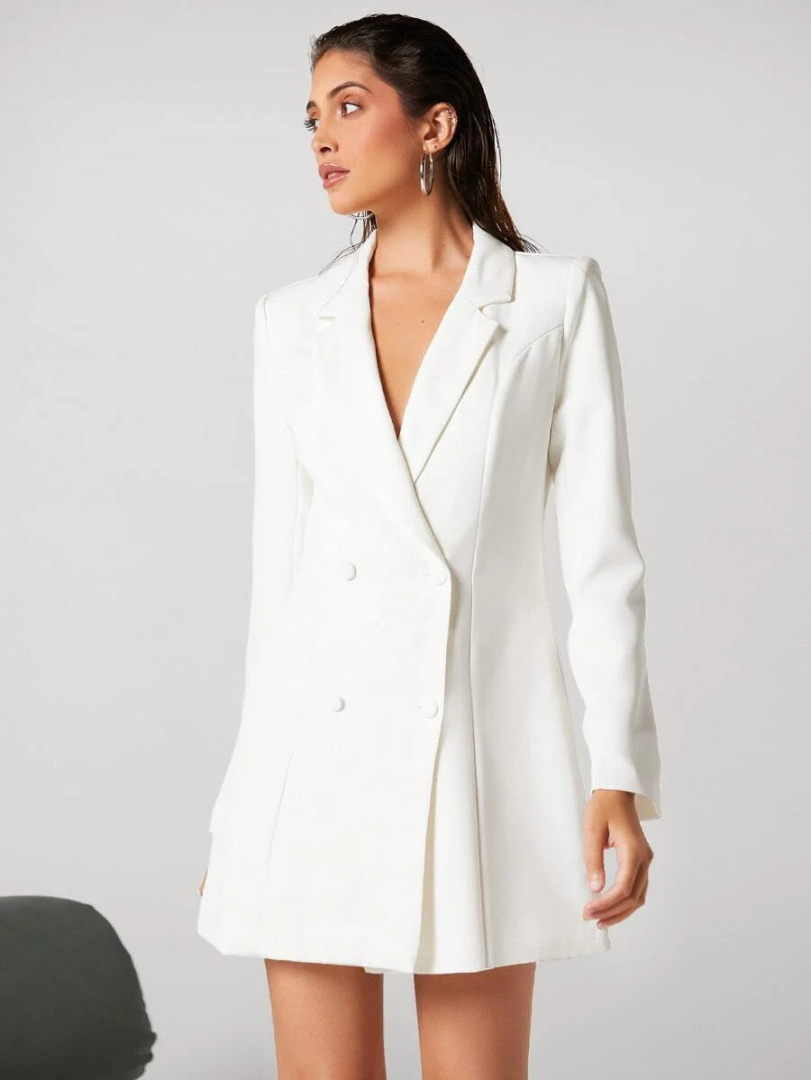 BIZwear Lapel Neck Double-breasted Blazer Dress Shein