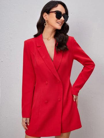 BIZwear Lapel Neck Double-breasted Blazer Dress Shein