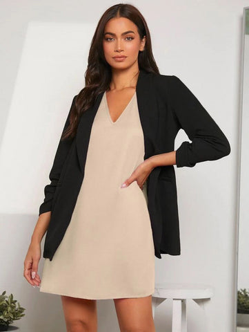 Shawl Collar Solid Blazer Shein