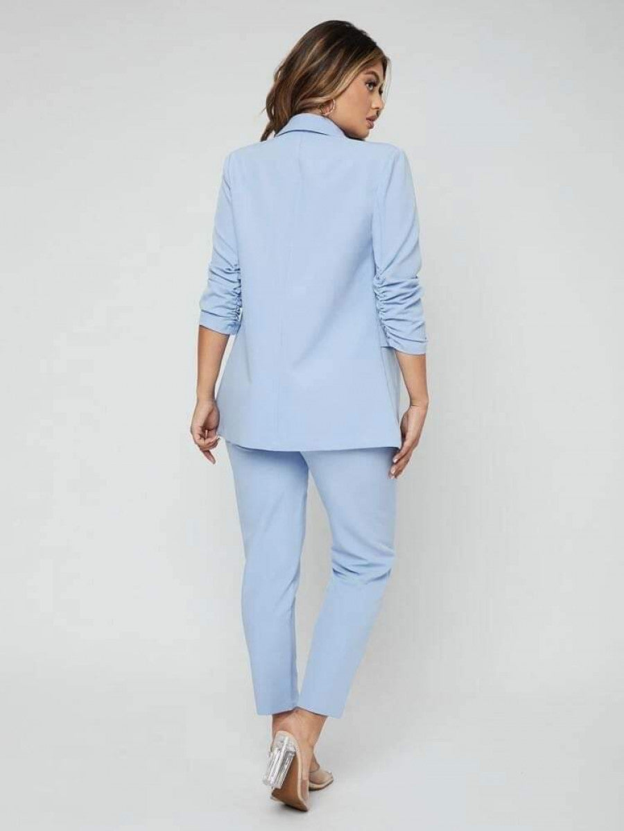 SXY Shawl Neck Open Front Blazer & Pants Suit Shein