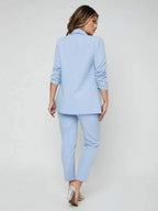 SXY Shawl Neck Open Front Blazer & Pants Suit Shein
