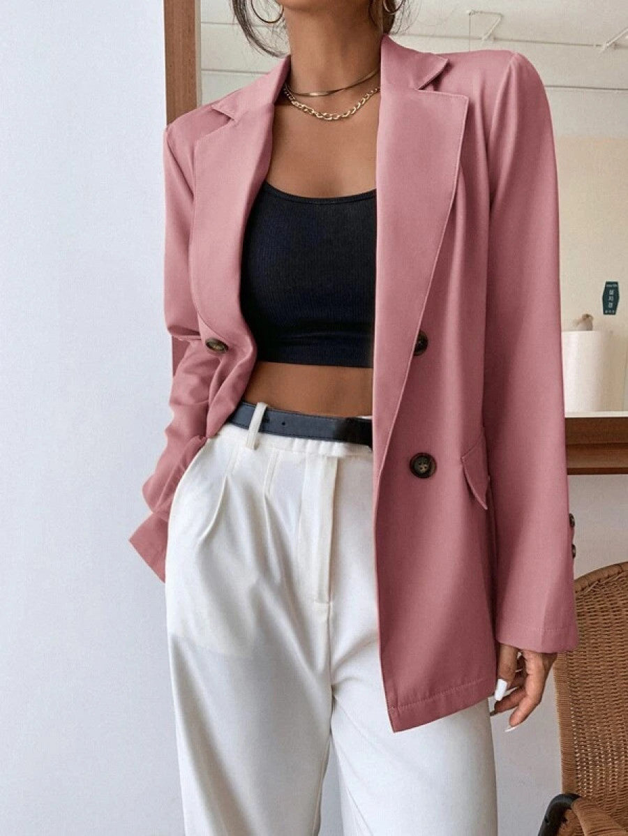 Double Button Lapel Collar Blazer Shein