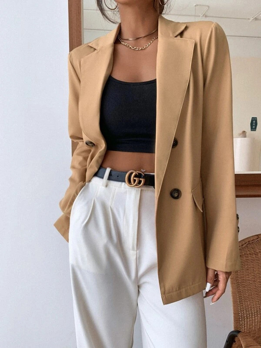 Double Button Lapel Collar Blazer Shein