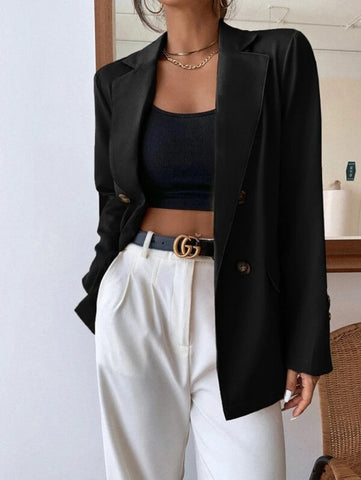 Double Button Lapel Collar Blazer Shein