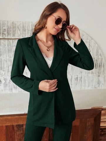 Lapel Neck Open Front Blazer & Pants Shein