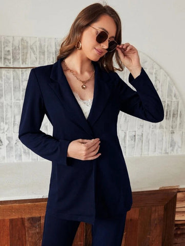 Lapel Neck Open Front Blazer & Pants Shein