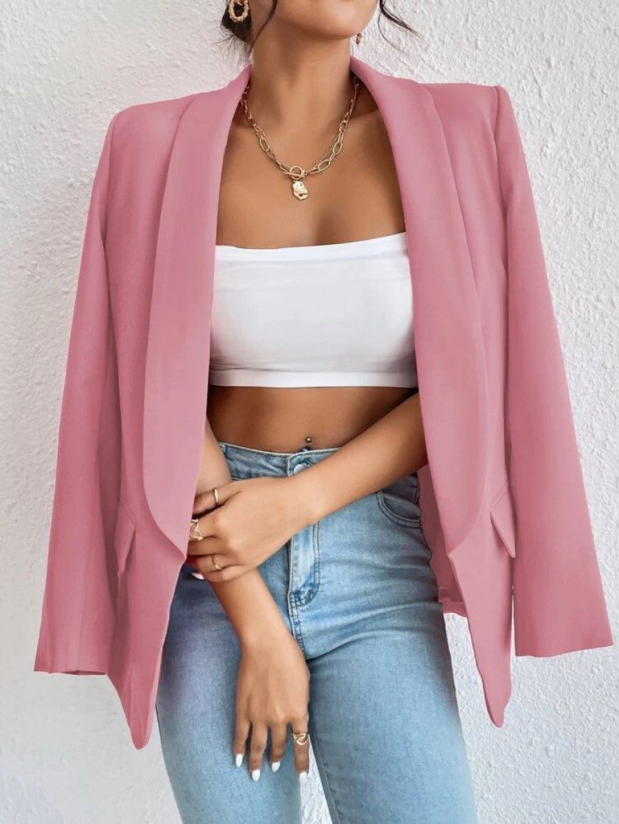 Solid Shawl Collar Blazer Shein