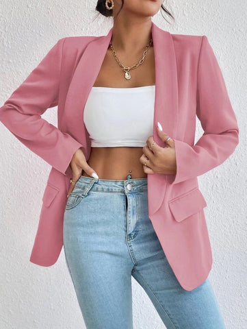 Solid Shawl Collar Blazer Shein