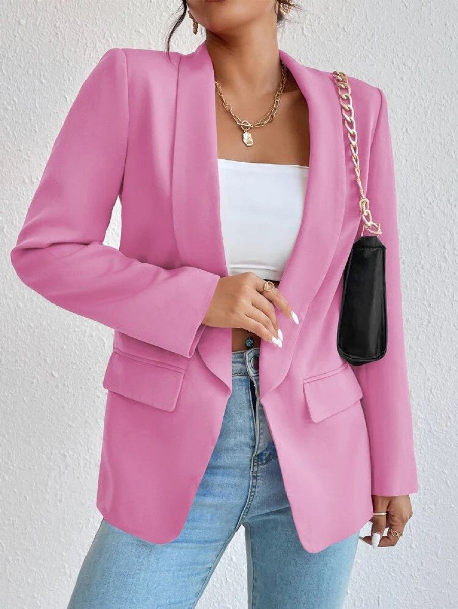 Solid Shawl Collar Blazer Shein