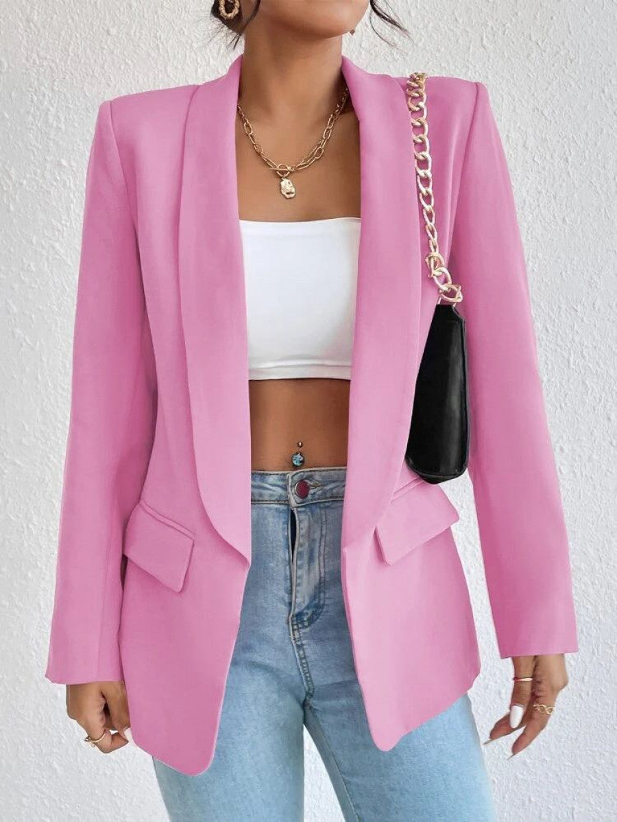 Solid Shawl Collar Blazer Shein