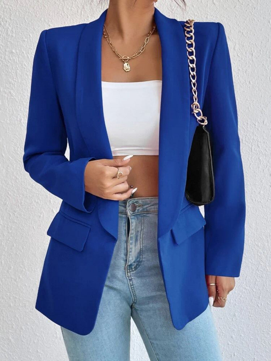 Solid Shawl Collar Blazer Shein