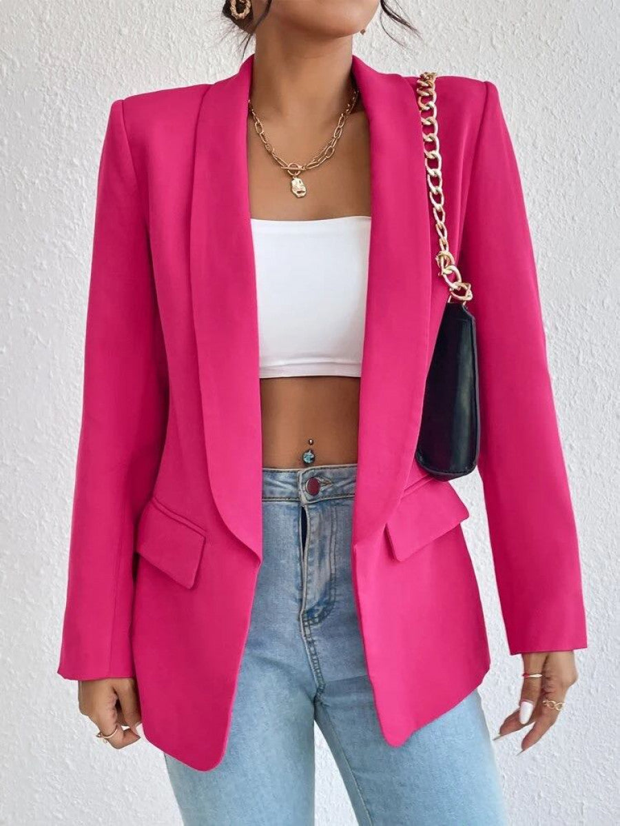 Solid Shawl Collar Blazer Shein