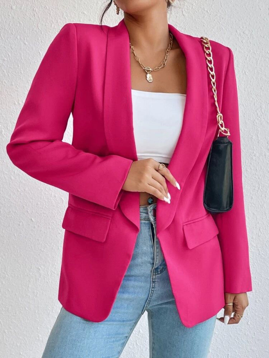 Solid Shawl Collar Blazer Shein