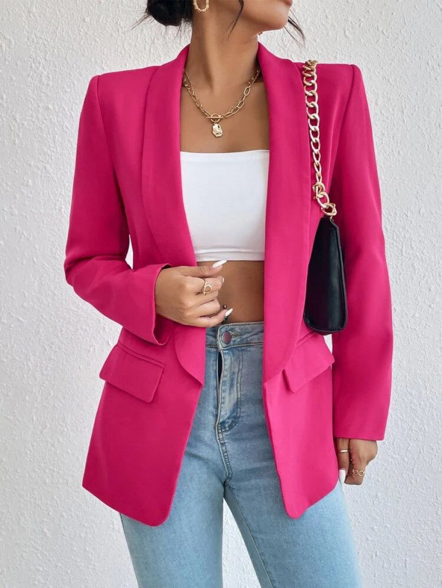 Solid Shawl Collar Blazer Shein