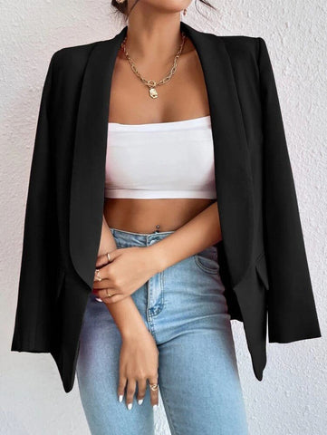 Solid Shawl Collar Blazer Shein