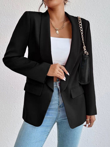 Solid Shawl Collar Blazer Shein