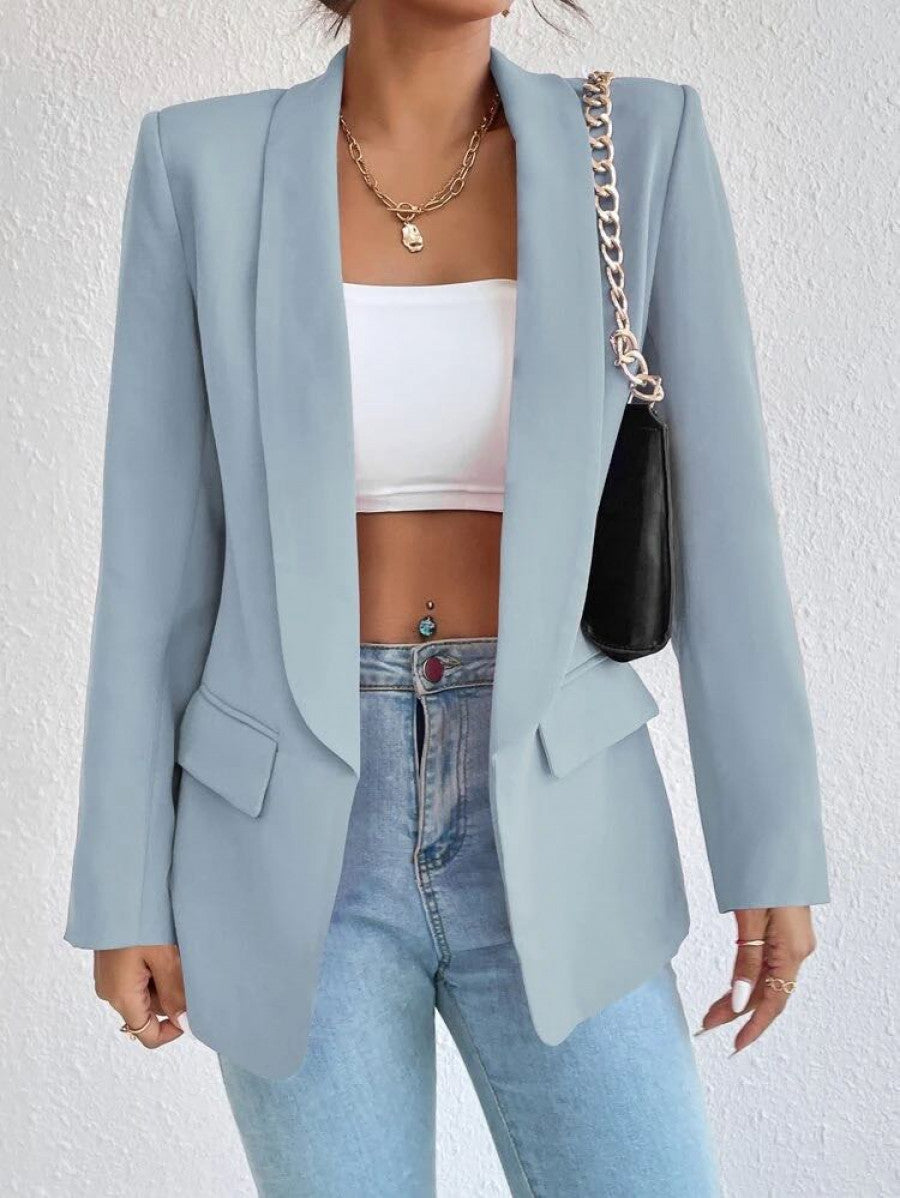 Solid Shawl Collar Blazer Shein