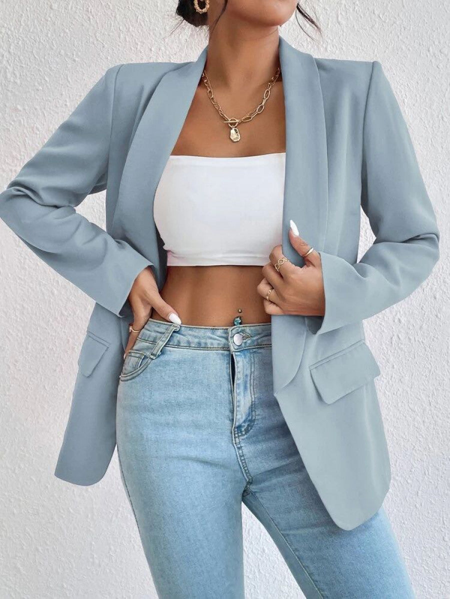 Solid Shawl Collar Blazer Shein