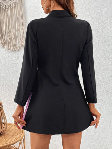 Colorblock Shawl Collar Knot Side Pleated Hem Blazer Dress Shein