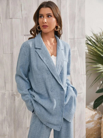 Double Button Oversized Blazer & Pants Set Shein