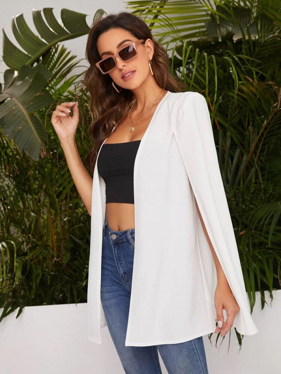 Felegant Open Front Cape Blazer Shein