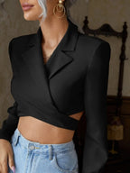 Lapel Neck Tie Back Wrap Blazer Shein
