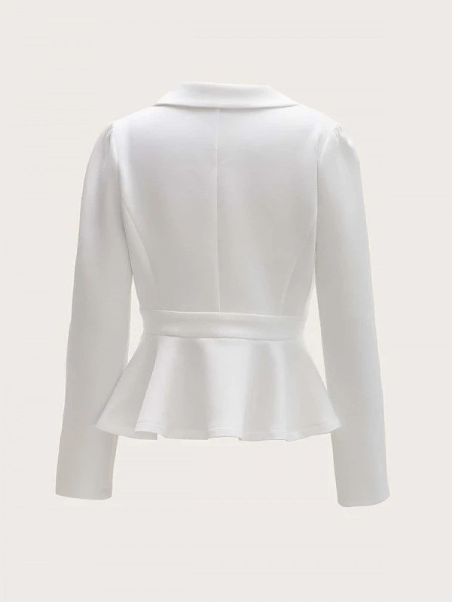 Notched Collar Single Button Peplum Blazer Shein