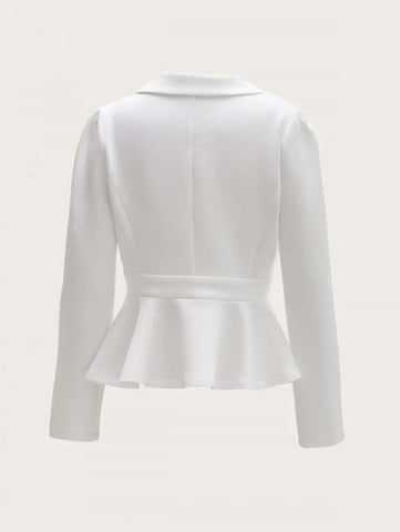 Notched Collar Single Button Peplum Blazer Shein