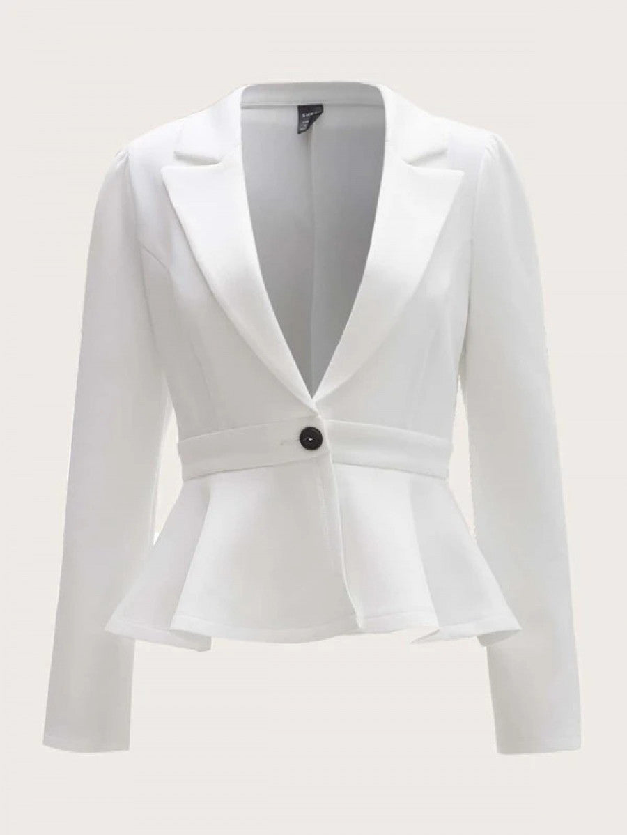 Notched Collar Single Button Peplum Blazer Shein