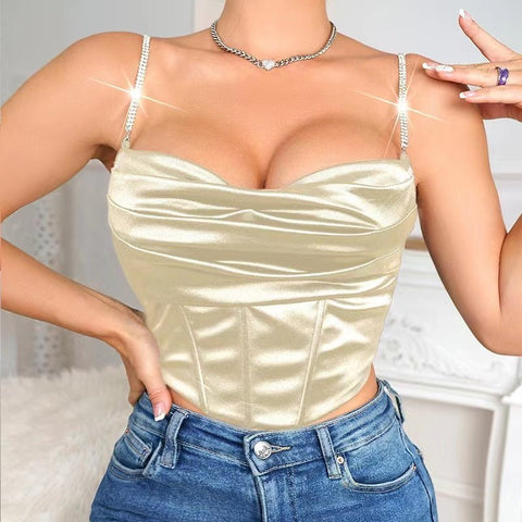 Women Cami Top with Rhinestone Straps shein